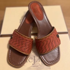 Eric Javits New York Coral Woven Slides 8.5 M Kitten Heel